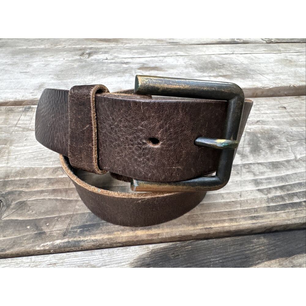 American Eagle Belt Mens 34 Brown Good Distressed Leather Single Prong Buckle